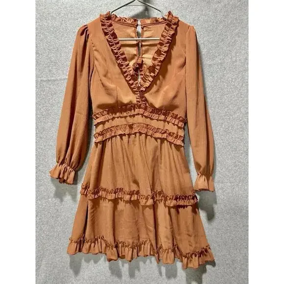 Burnt Orange Ruffle Short Dress Size Small - Picture 2 of 14